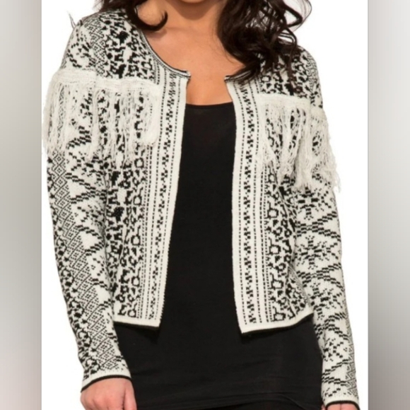 NWT Hearts & Roses Snowy Fair Isle Sweater Jacket Black & White Women's Size 12 - Picture 15 of 16